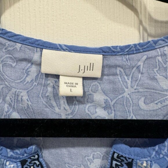 J Jill Women’s Blue Scoop Neck Floral Button Front Sleeveless Split Hem Blouse L - Picture 3 of 9